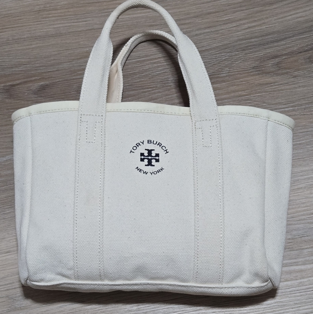 Tory Burch Mini Mercer Street Canvas Blue Logo Beach Summer Sailor Preppy Tote
